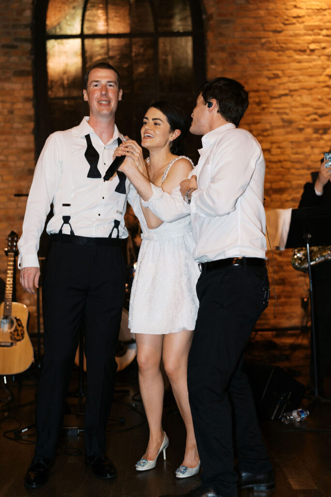 Bride and groom performing