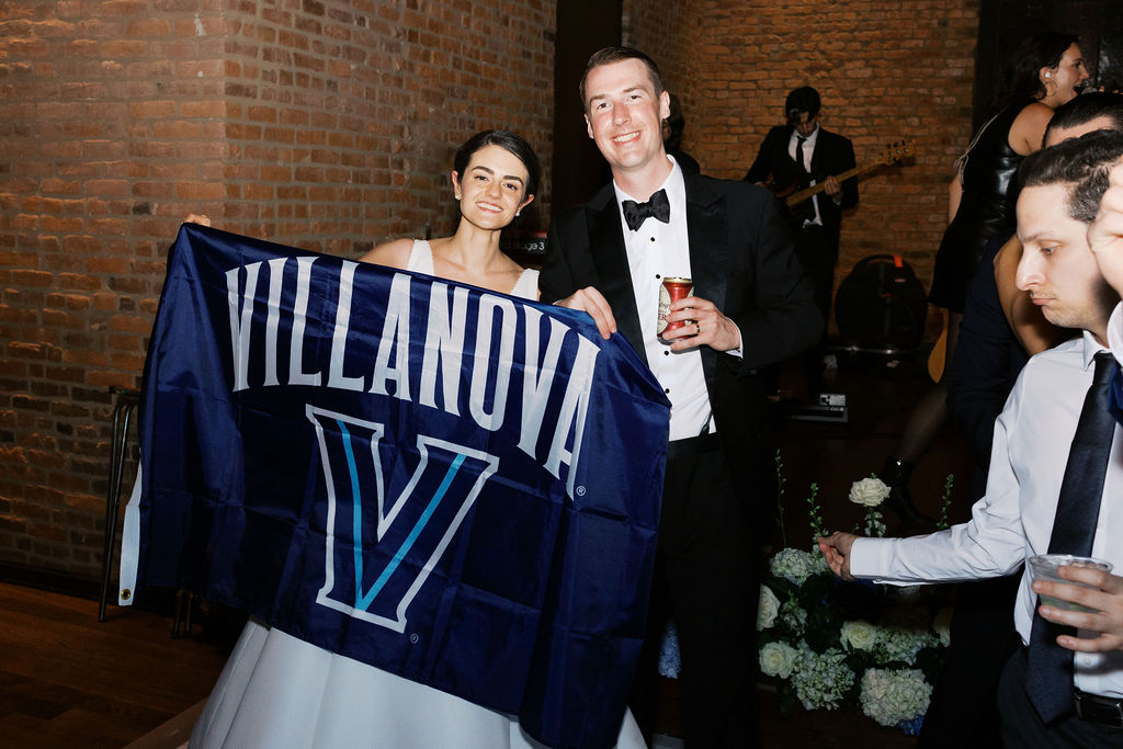 Bride and groom college flag
