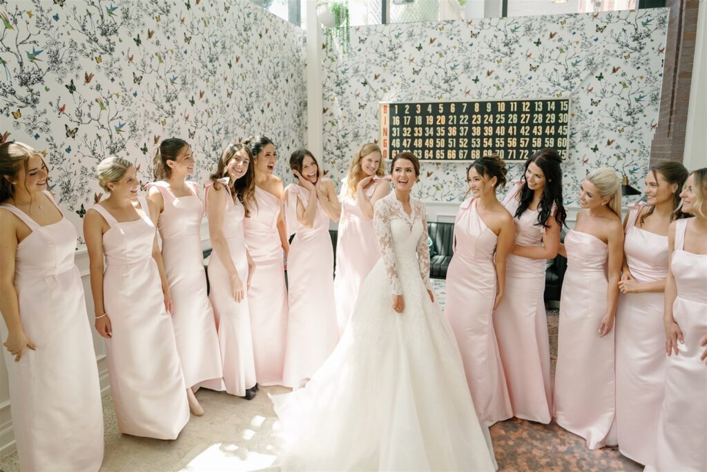 light pink bridesmaids dresses